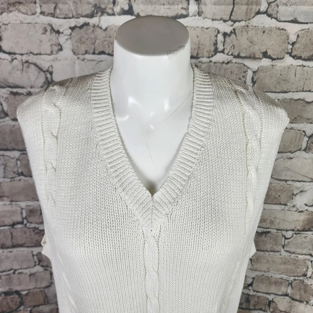 Vintage Abercrombie & Fitch Cotton Cable Knit VNeck Sweater Vest Ivory Large - Picture 4 of 15